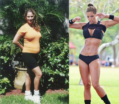 Before and after picture of young athletic woman after weight loss.